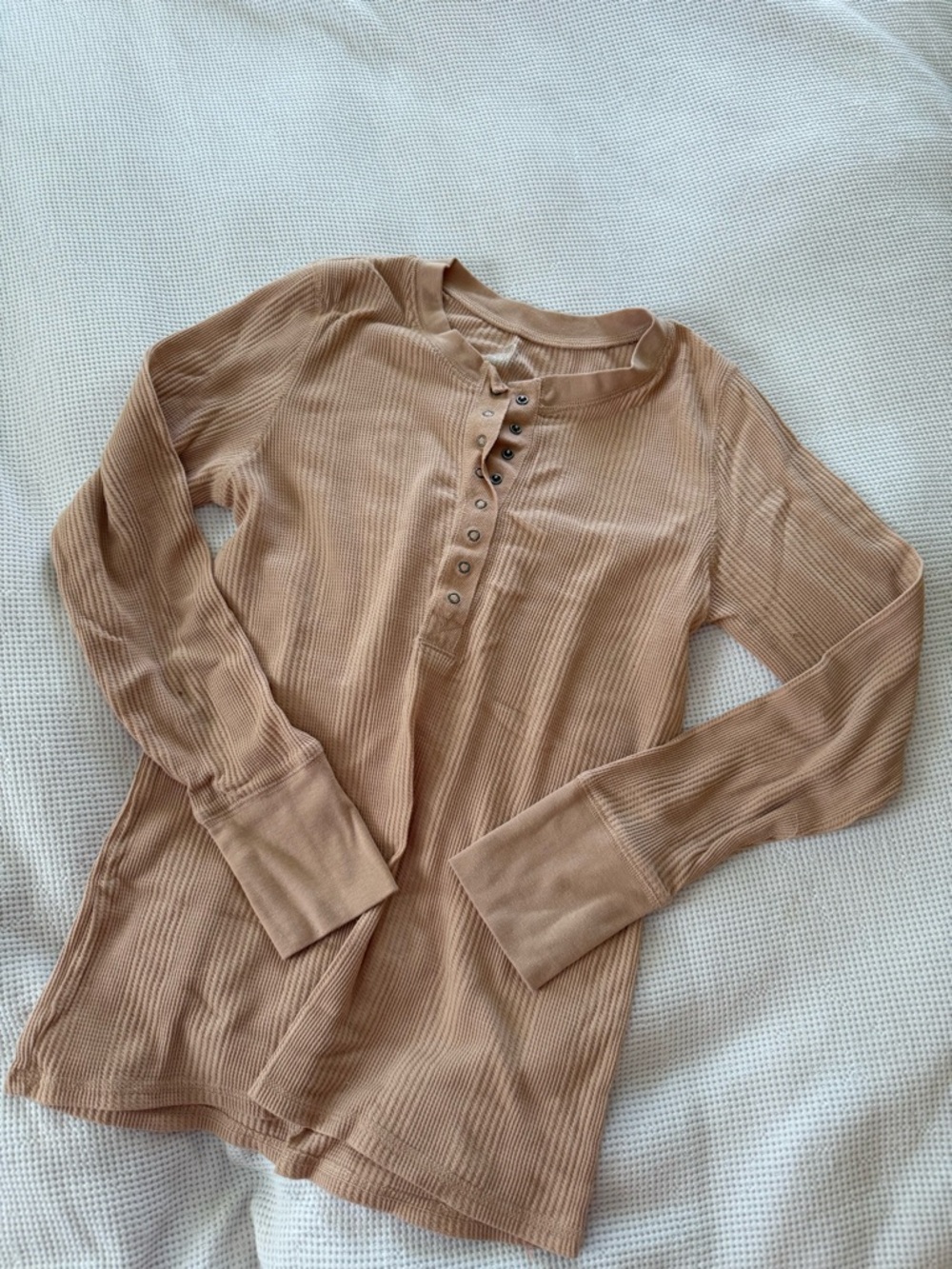 aerie Ribbed Henley Long-Sleeve Top - Light Peachy Tan